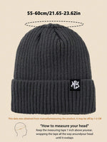1 pièce Bonnet tricoté unicolore avec emblème NY, bonnet d'hiver doublé thermique pour hommes et femmes, tenue d'hiver, d'Halloween, d'automne - Vignette | URBAÏA