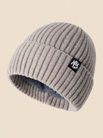 1 pièce Bonnet tricoté unicolore avec emblème NY, bonnet d'hiver doublé thermique pour hommes et femmes, tenue d'hiver, d'Halloween, d'automne - Vignette | URBAÏA