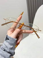 1 pièce Lunettes à monture métallique ovale pour femmes, lunettes décoratives non-correctrices de style collégial mignon - Vignette | URBAÏA