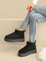 1 paire de bottes d'hiver unisexes unicolore, décontractées, mignonnes et chaudes, convenant pour le trajet, le bureau, la maison, l'extérieur. Bottes d'hiver épaisses pour la neige pour femmes et hommes - Vignette | URBAÏA