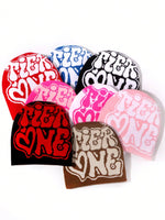 1 pièce Chapeau tricoté à motif jacquard lettres TiER NG pour hommes, style européen et américain, multicolore, en stock, automne/hiver, chaud et coupe-vent, bonnet de la Saint-Valentin pour tenue d'automne - Vignette | URBAÏA