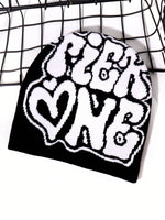 1 pièce Chapeau tricoté à motif jacquard lettres TiER NG pour hommes, style européen et américain, multicolore, en stock, automne/hiver, chaud et coupe-vent, bonnet de la Saint-Valentin pour tenue d'automne - Vignette | URBAÏA