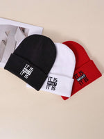 1 pièce Bonnet fourré avec broderie lettre NY, unisexe. Bonnets mous d'hiver pour usage quotidien, bonnet crâne tricoté pour l'extérieur pour hommes et femmes - Vignette | URBAÏA