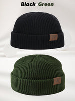 1 pièce Bonnet tricoté gris pour homme avec étiquette , tenue d'automne - Vignette | URBAÏA