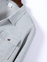 2 pièces Ensemble chemise polo à manches longues de couleur unie avec poche et pantalon pour hommes, tenue de loisirs légère pour les vacances, printemps/automne - Vignette | URBAÏA