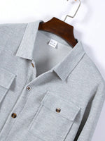 2 pièces Ensemble chemise polo à manches longues de couleur unie avec poche et pantalon pour hommes, tenue de loisirs légère pour les vacances, printemps/automne - Vignette | URBAÏA