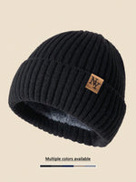 1 pièce Bonnet tricoté unicolore avec emblème NY, bonnet d'hiver doublé thermique pour hommes et femmes, tenue d'hiver, d'Halloween, d'automne - Vignette | URBAÏA