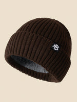 1 pièce Bonnet tricoté unicolore avec emblème NY, bonnet d'hiver doublé thermique pour hommes et femmes, tenue d'hiver, d'Halloween, d'automne - Vignette | URBAÏA