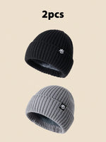 1 pièce Bonnet tricoté unicolore avec emblème NY, bonnet d'hiver doublé thermique pour hommes et femmes, tenue d'hiver, d'Halloween, d'automne - Vignette | URBAÏA