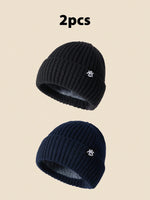 1 pièce Bonnet tricoté unicolore avec emblème NY, bonnet d'hiver doublé thermique pour hommes et femmes, tenue d'hiver, d'Halloween, d'automne - Vignette | URBAÏA