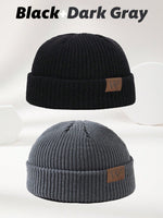 1 pièce Bonnet tricoté gris pour homme avec étiquette , tenue d'automne - Vignette | URBAÏA
