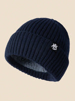 1 pièce Bonnet tricoté unicolore avec emblème NY, bonnet d'hiver doublé thermique pour hommes et femmes, tenue d'hiver, d'Halloween, d'automne - Vignette | URBAÏA 