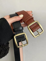 1 pièce Ceinture à boucle carrée simple et rétro, mode femme, convient pour les jeans, accessoire noir pour l'été, l'école, l'automne, Halloween - Vignette | URBAÏA 