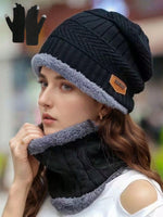 1 set Femme/Homme Chapeau tricoté de couleur unie, écharpe et gants assortis, doublure thermique chaude pour l'hiver, ensemble d'accessoires , idée de cadeau parfaite. Accessoires d'hiver, tenues d'hiver - Vignette | URBAÏA 