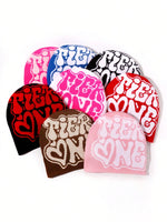 1 pièce Chapeau tricoté à motif jacquard lettres TiER NG pour hommes, style européen et américain, multicolore, en stock, automne/hiver, chaud et coupe-vent, bonnet de la Saint-Valentin pour tenue d'automne - Vignette | URBAÏA 