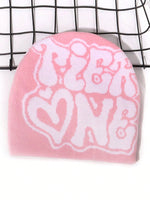 1 pièce Chapeau tricoté à motif jacquard lettres TiER NG pour hommes, style européen et américain, multicolore, en stock, automne/hiver, chaud et coupe-vent, bonnet de la Saint-Valentin pour tenue d'automne - Vignette | URBAÏA 