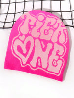 1 pièce Chapeau tricoté à motif jacquard lettres TiER NG pour hommes, style européen et américain, multicolore, en stock, automne/hiver, chaud et coupe-vent, bonnet de la Saint-Valentin pour tenue d'automne - Vignette | URBAÏA 