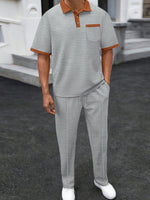 2 pièces Ensemble de sport pour homme, polo à manches courtes casual + pantalon long, tenue de sport à design patchwork mode - Vignette | URBAÏA 