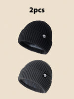 1 pièce Bonnet tricoté unicolore avec emblème NY, bonnet d'hiver doublé thermique pour hommes et femmes, tenue d'hiver, d'Halloween, d'automne - Vignette | URBAÏA 