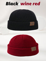 1 pièce Bonnet tricoté gris pour homme avec étiquette , tenue d'automne - Vignette | URBAÏA 