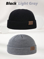 1 pièce Bonnet tricoté gris pour homme avec étiquette , tenue d'automne - Vignette | URBAÏA 